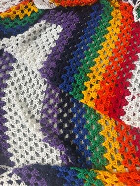 Handmade Crochet Rainbow Throw with White Panels